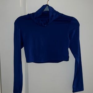 Blue Turtle Neck Solid Crop Tee